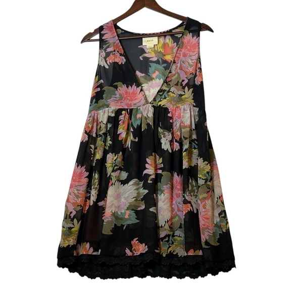Maeve Asymmetrical Floral Tunic Black and Pink - Picture 1 of 10